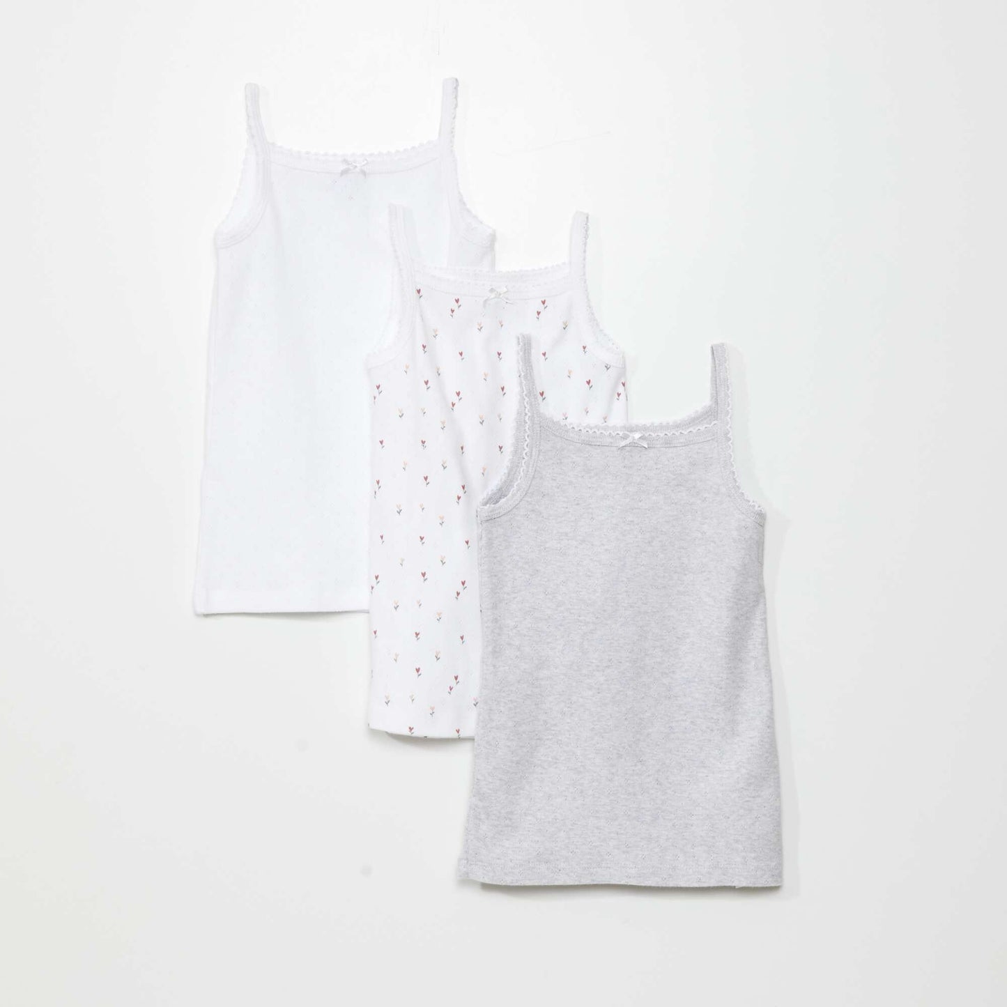 Lot de 3 débardeurs en maille pointelle BLANC/GRIS