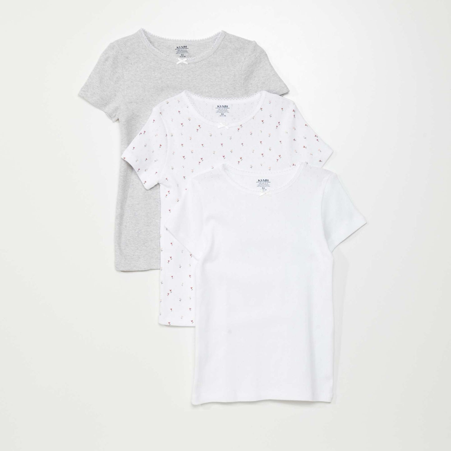 Lot de 3 t-shirts en maille pointelle BLANC/GRIS