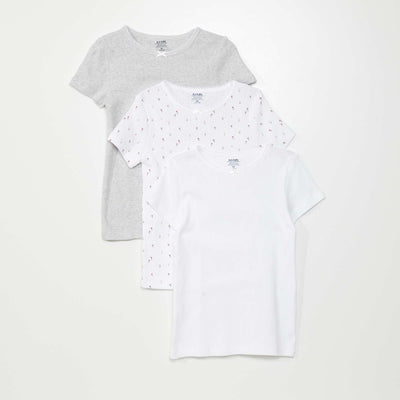 Lot de 3 t-shirts en maille pointelle BLANC/GRIS