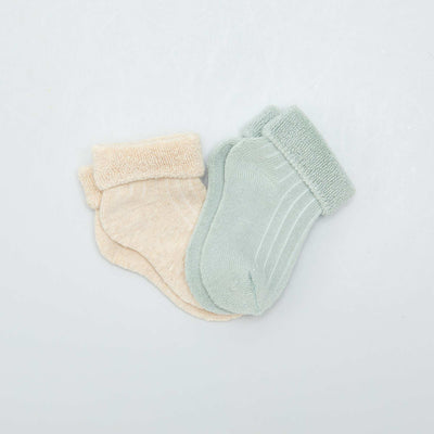 Lot 2 paires de chaussettes en maille bouclette BEIGE/BLEU