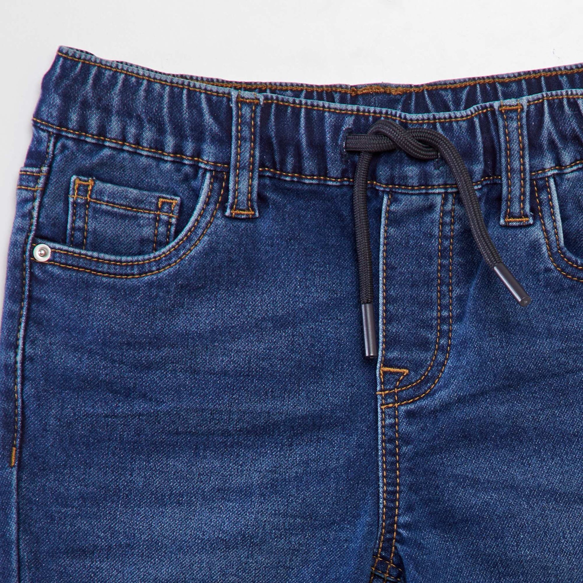 Jean à taille élastiquée avec cordons BLEU BRUT