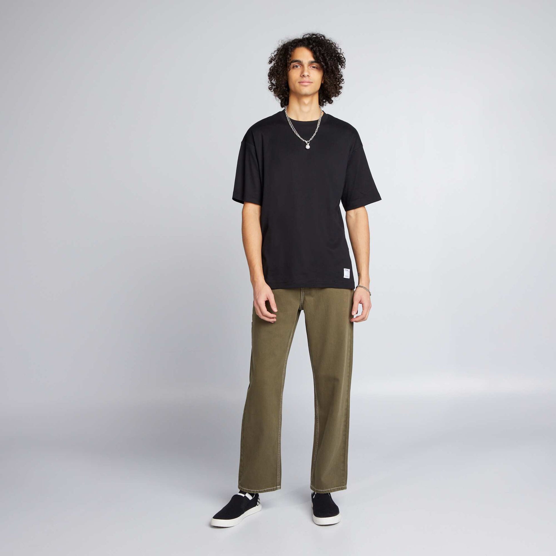 T-shirt col rond en coton NOIR
