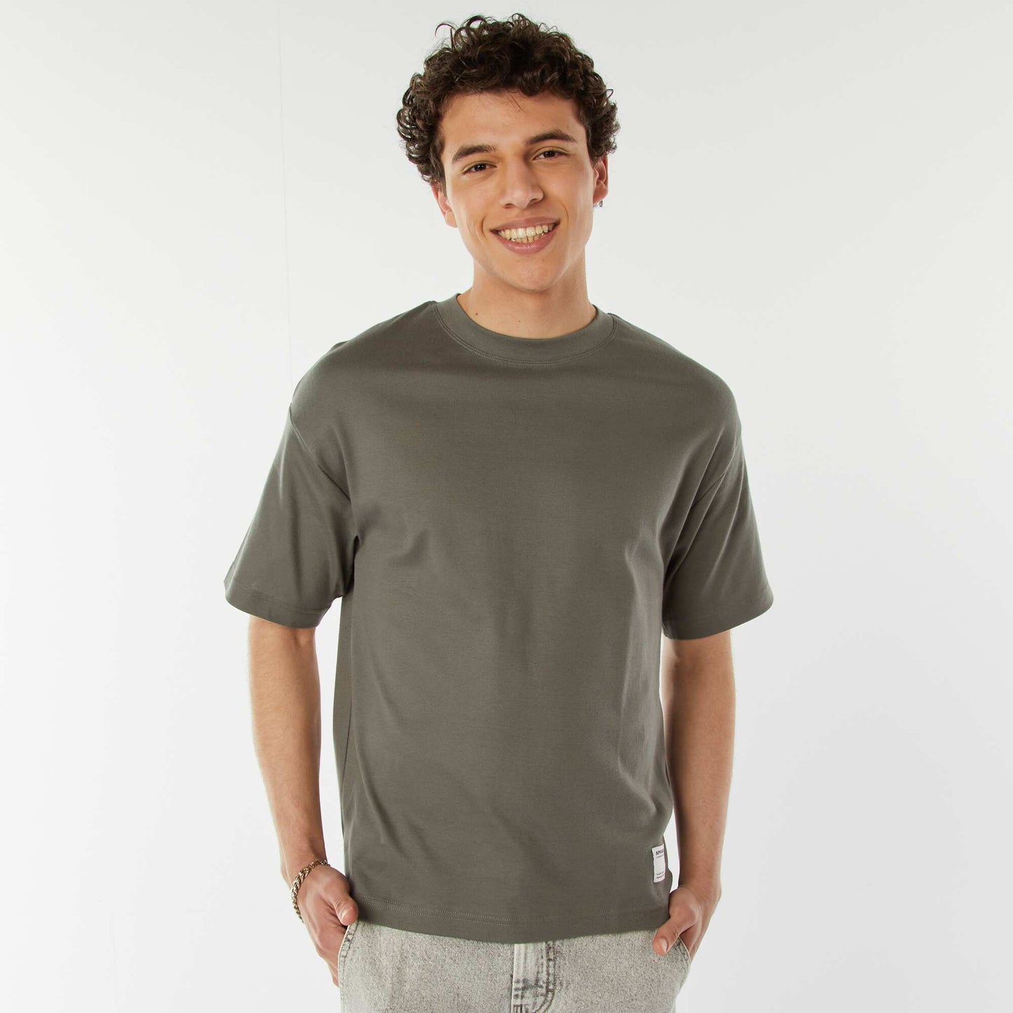 T-shirt col rond en coton KAKI