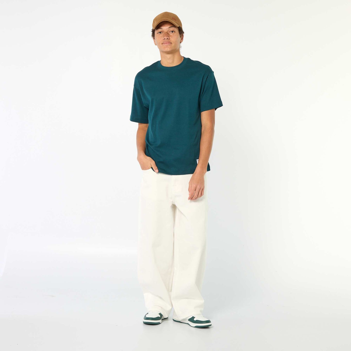 T-shirt col rond en coton BLEU