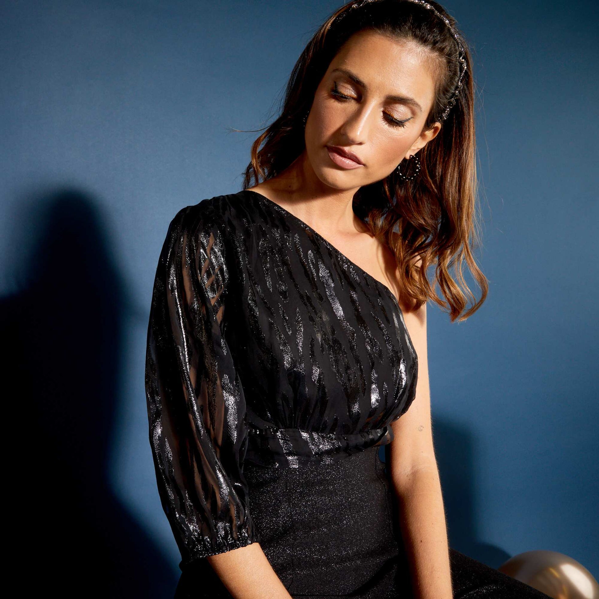 Blouse asymétrique à motif irisé NOIR