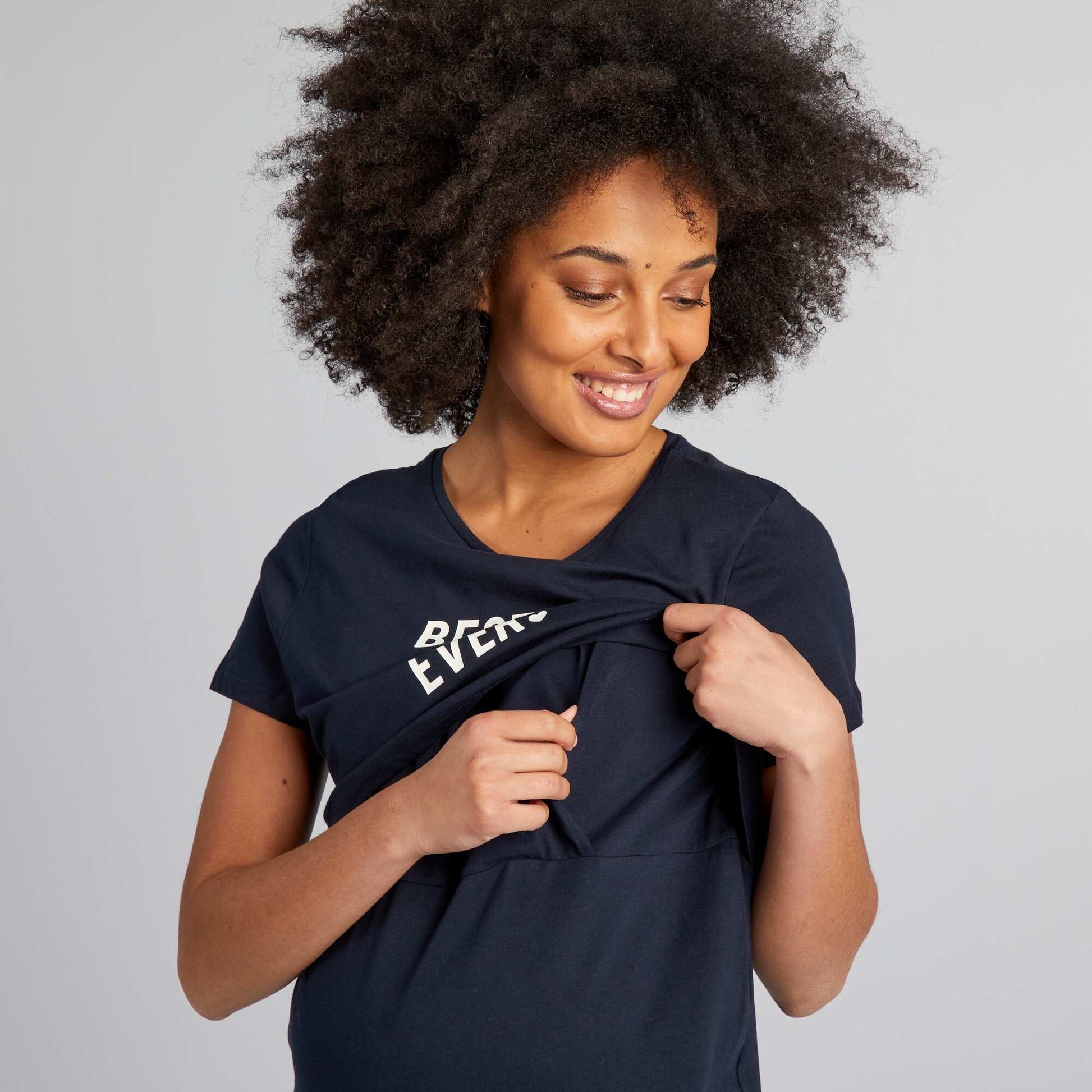 Chemise de nuit d'allaitement à message NOIR