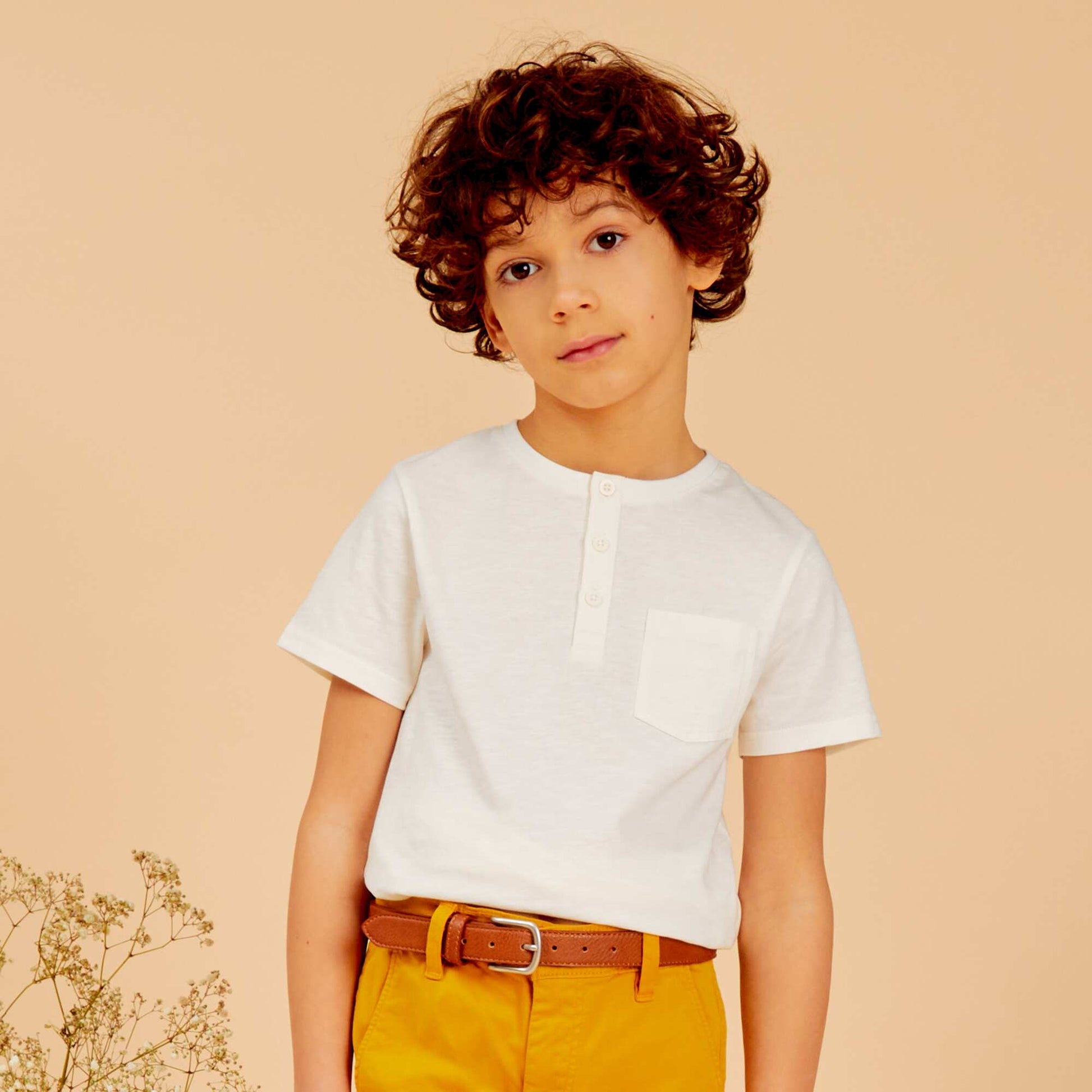 T-shirt en jersey à col boutonné BEIGE