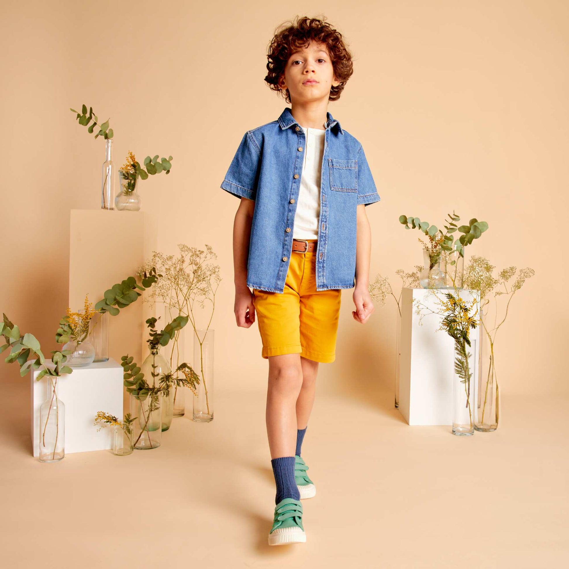 T-shirt en jersey à col boutonné BEIGE