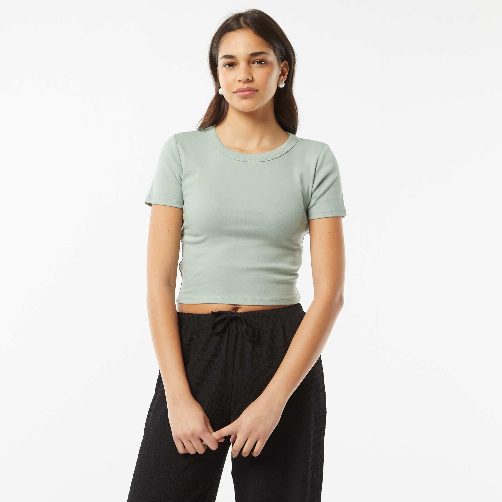 T-shirt cropped manches courtes VERT