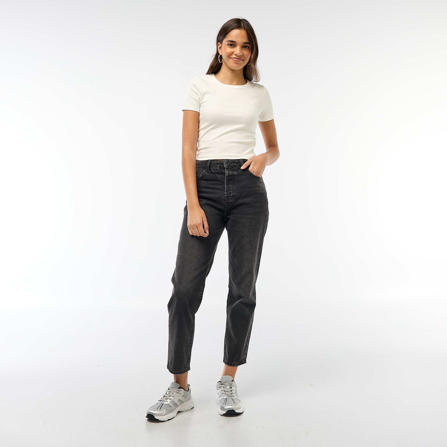 T-shirt cropped manches courtes BLANC