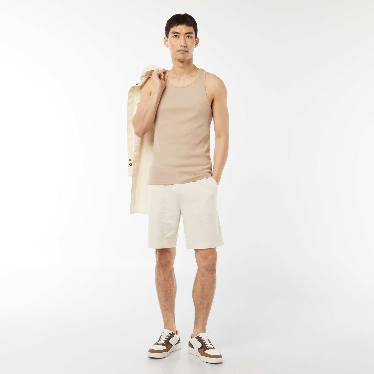 Débardeur uni en maille côtelée BEIGE