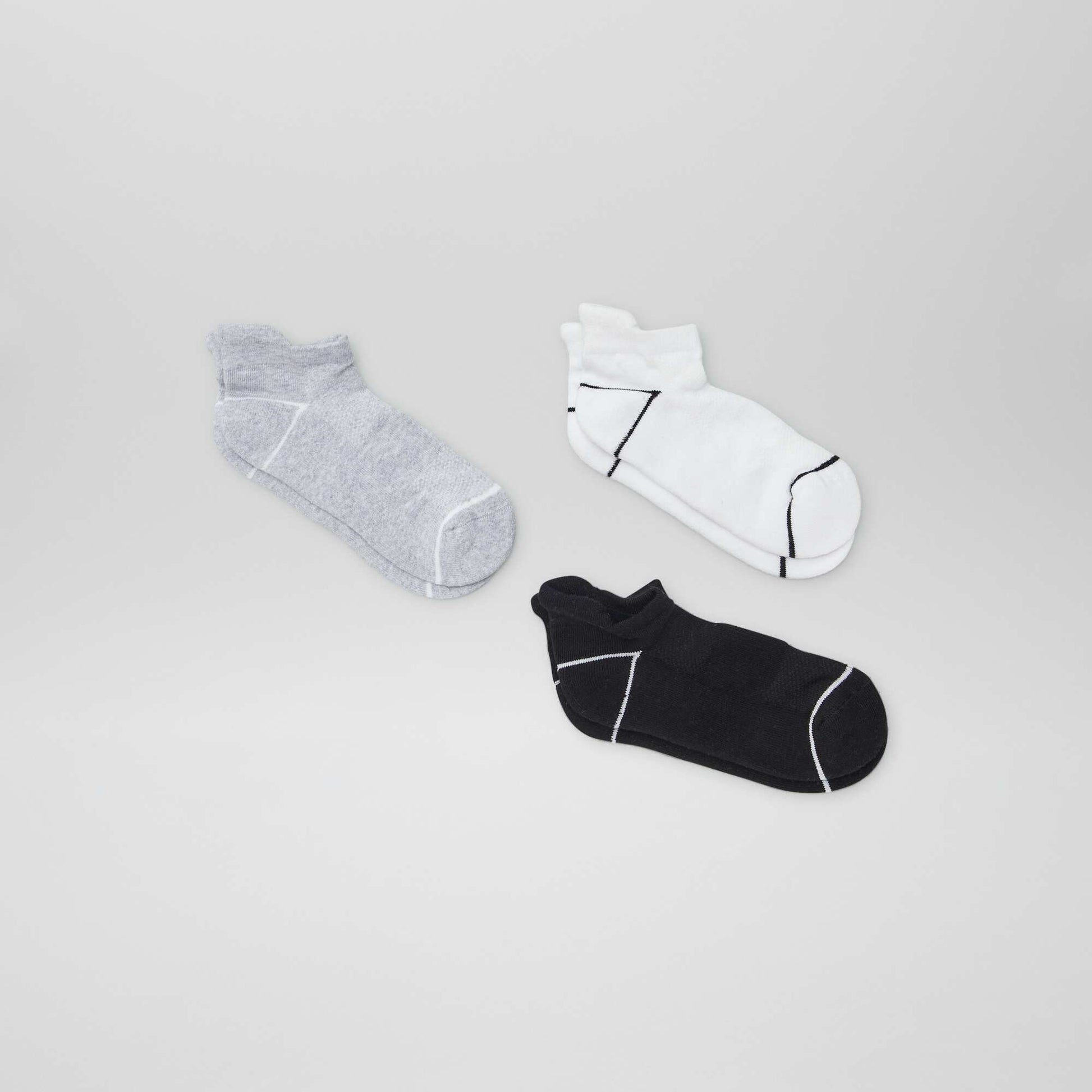 Lot de 3 chaussettes de sport invisibles BLANC/GRIS/NOIR