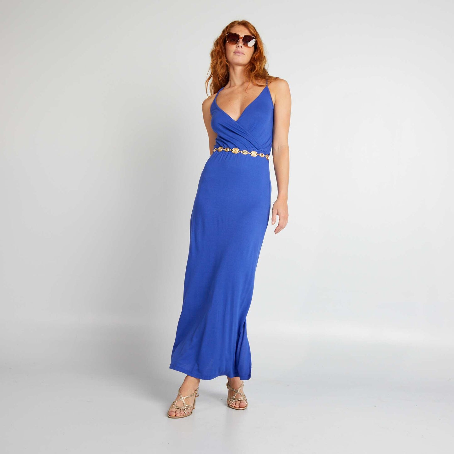 Robe longue à fines bretelles BLEU