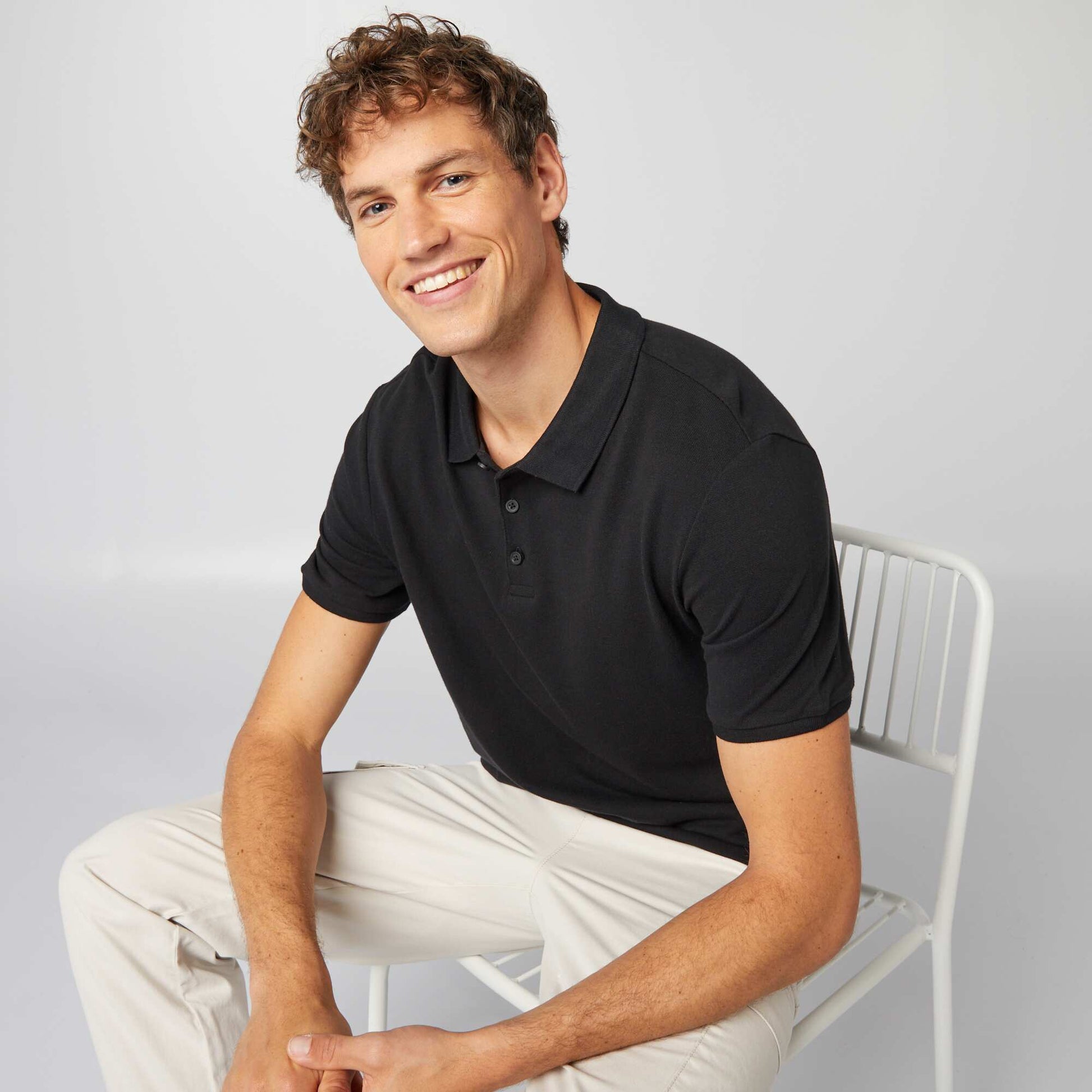 Polo en piqué de coton NOIR
