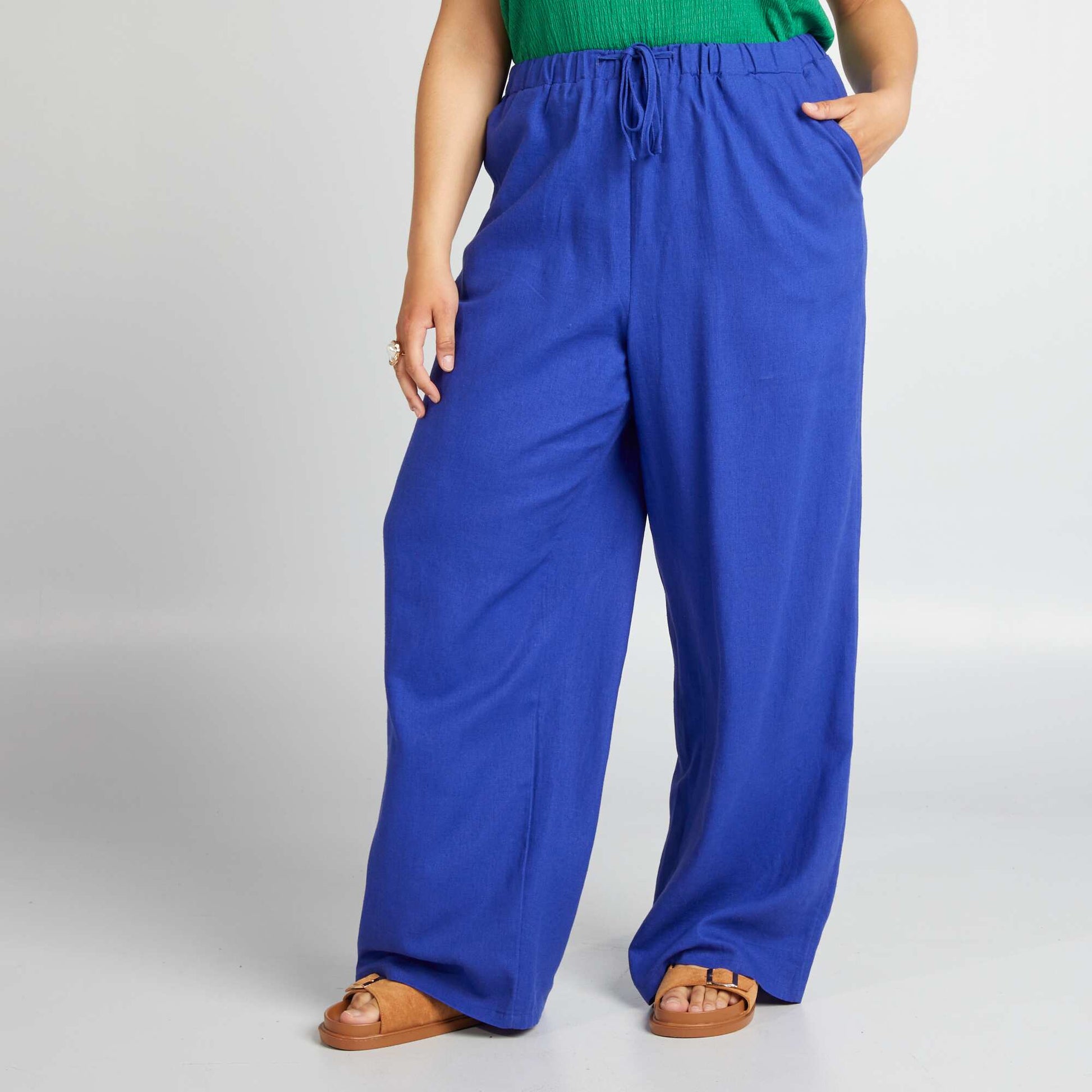 Pantalon large en lin mélangé BLEU