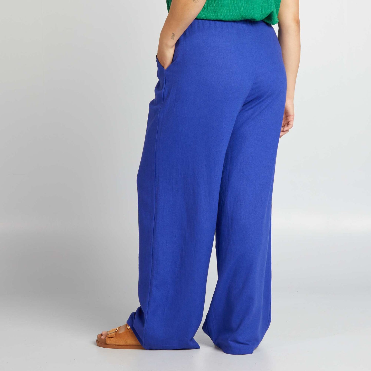Pantalon large en lin mélangé BLEU
