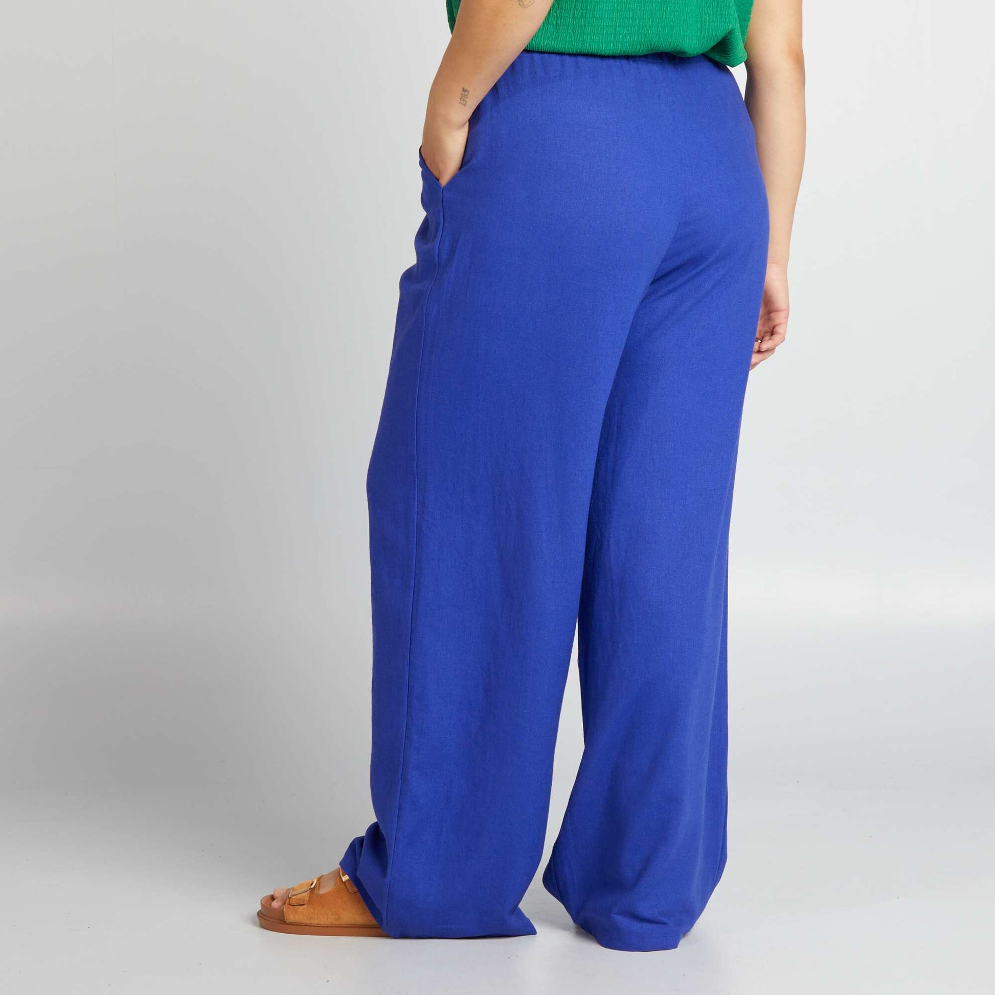 Pantalon large en lin mélangé BLEU