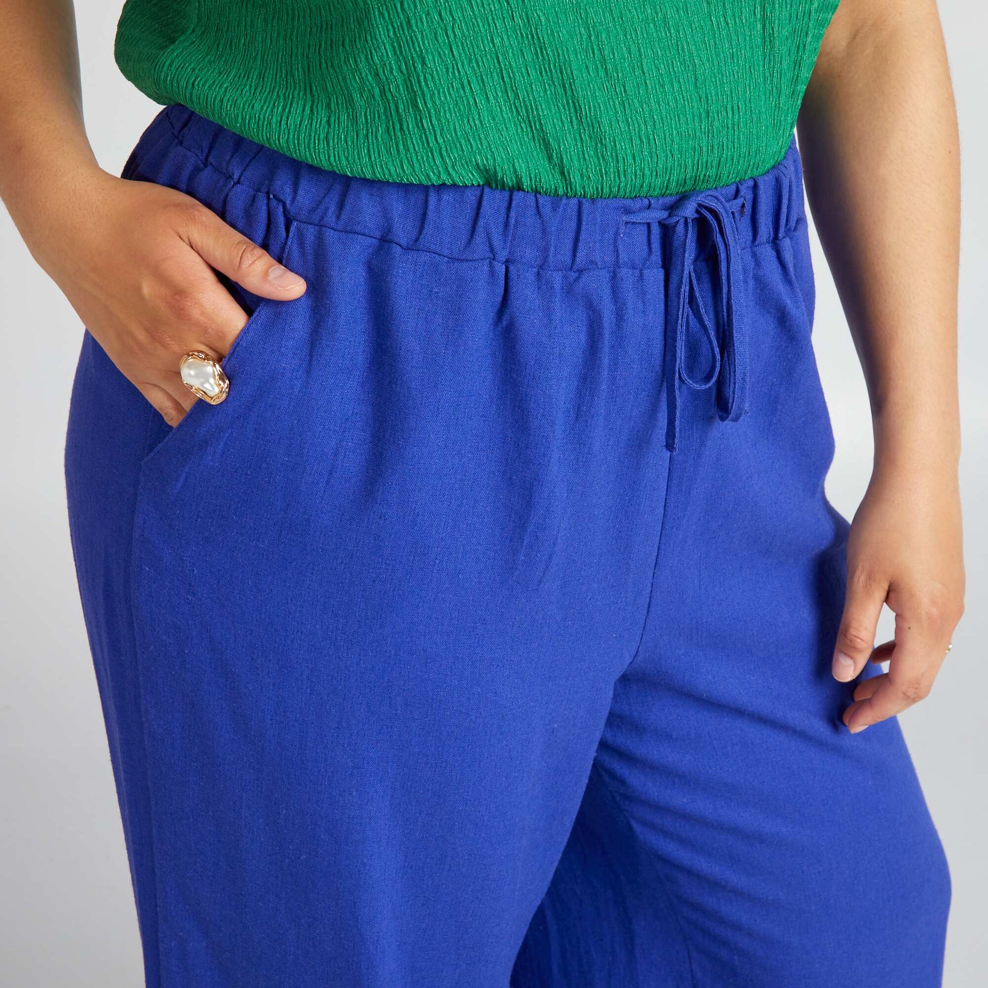 Pantalon large en lin mélangé BLEU