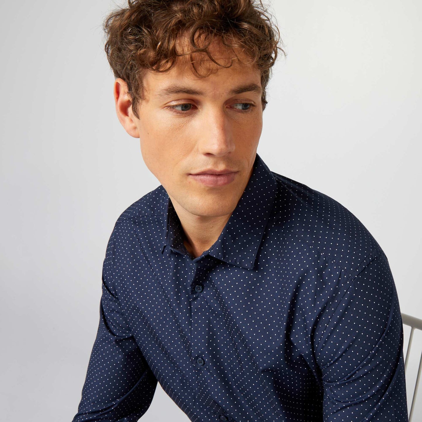 Chemise droite/regular à pois BLEU