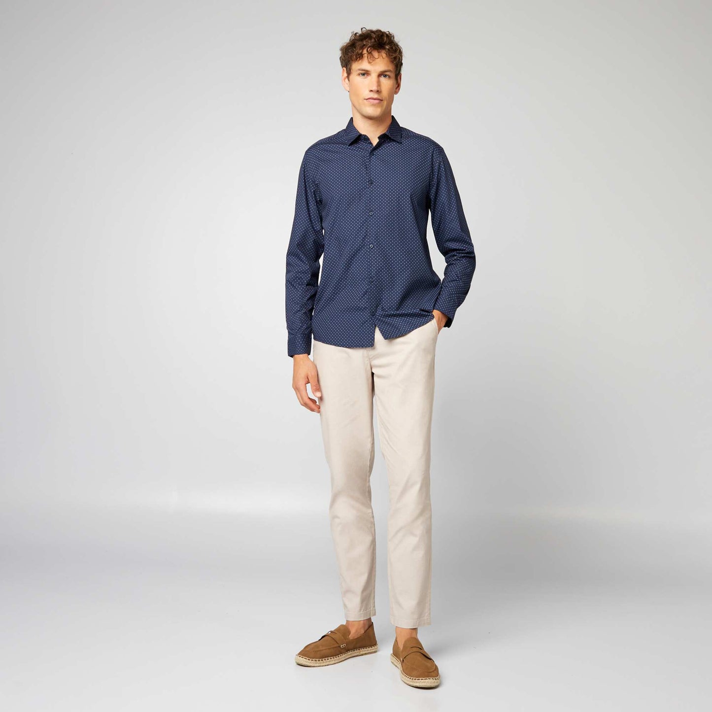 Chemise droite/regular à pois BLEU