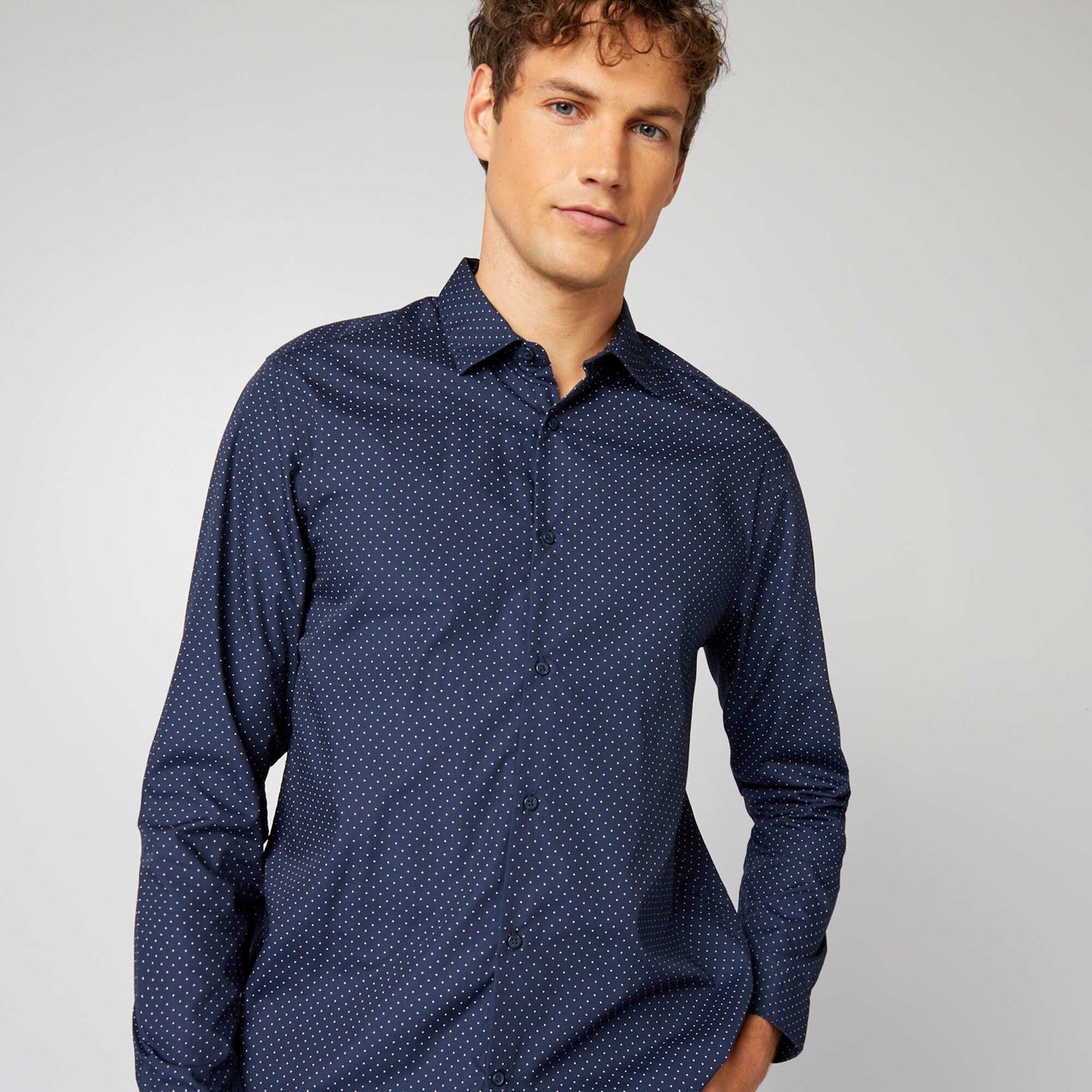 Chemise droite/regular à pois BLEU