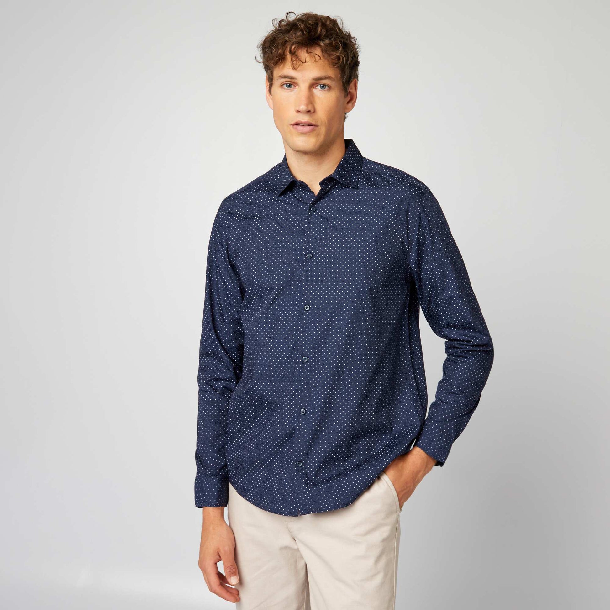 Chemise droite/regular à pois BLEU