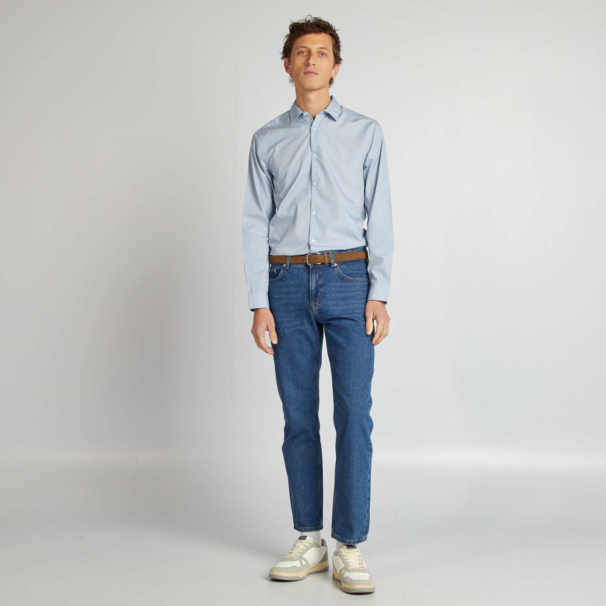Chemise droite/regular à pois BLEU