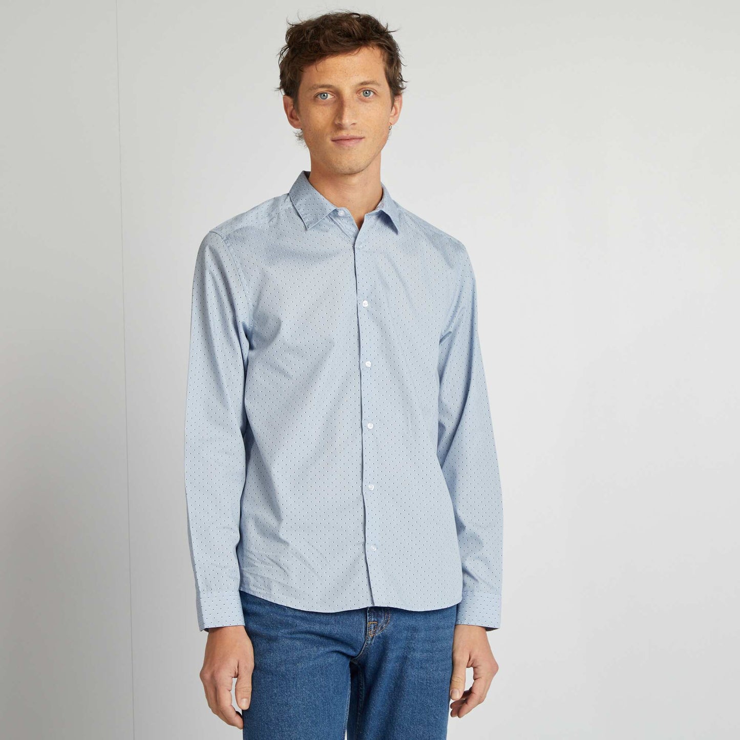 Chemise droite/regular à pois BLEU