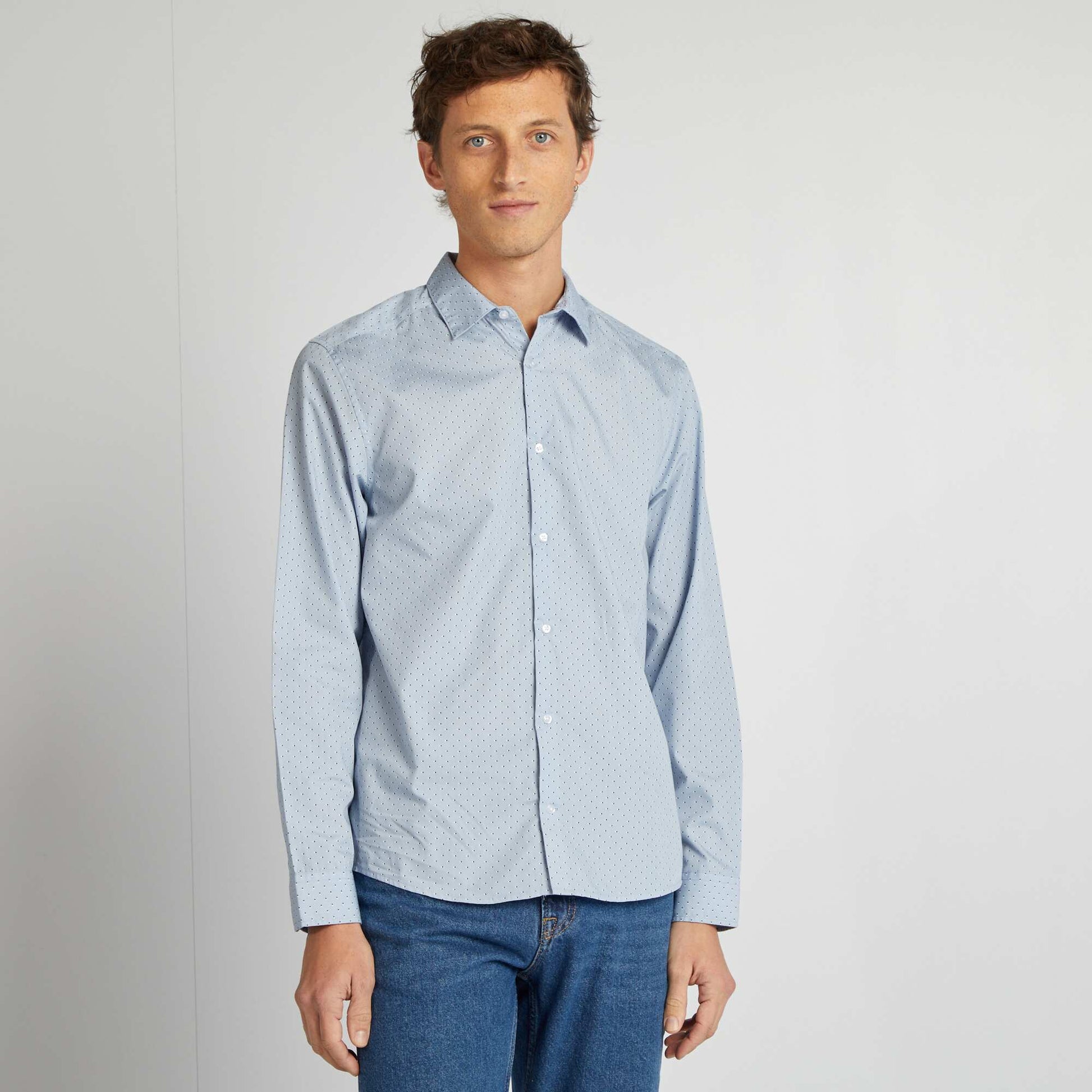Chemise droite/regular à pois BLEU