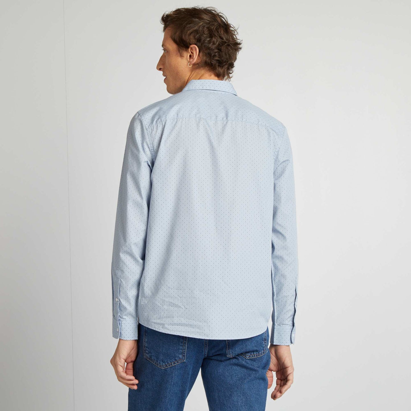 Chemise droite/regular à pois BLEU