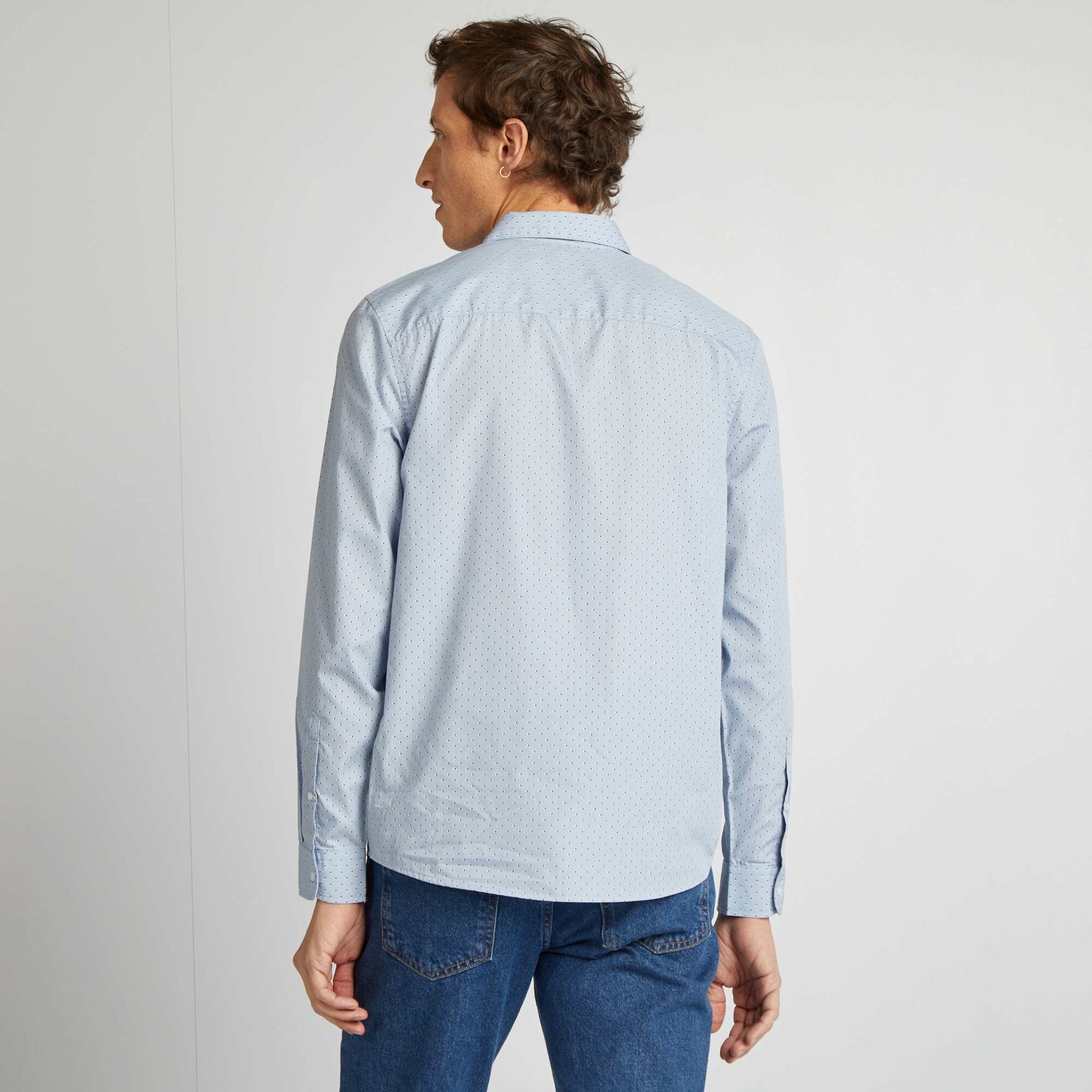 Chemise droite/regular à pois BLEU