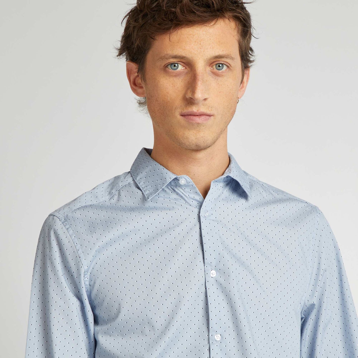 Chemise droite/regular à pois BLEU