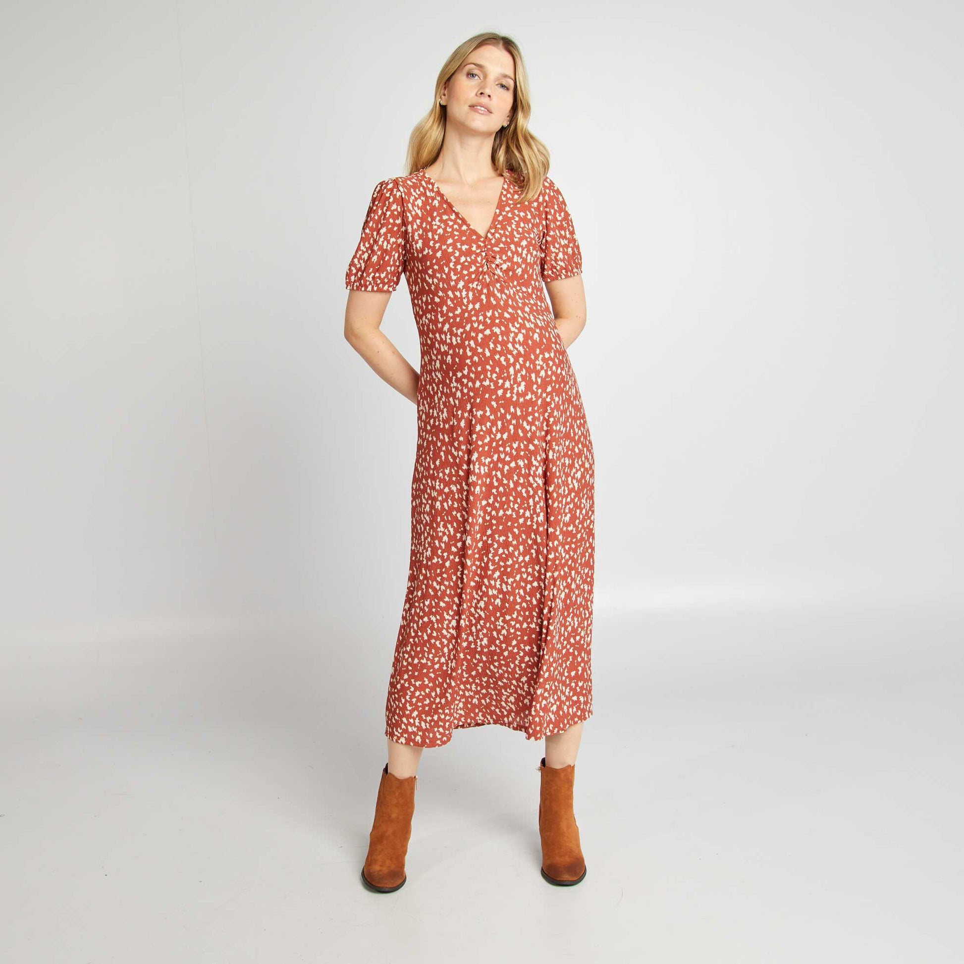 Robe longue imprimé grossesse BRIQUE IMPRIMé