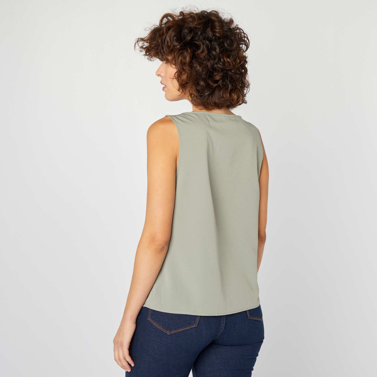 Blouse sans manches avec col en dentelle VERT