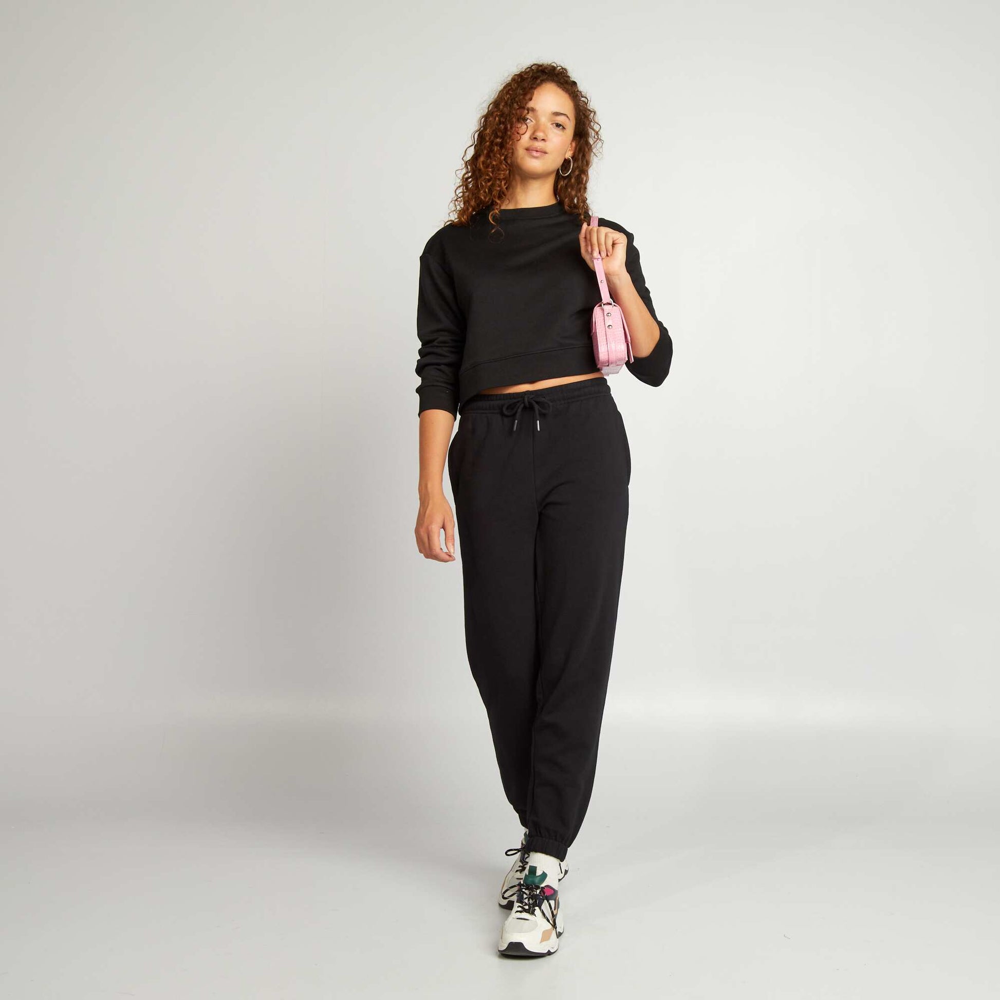 Jogging uni en molleton fin NOIR