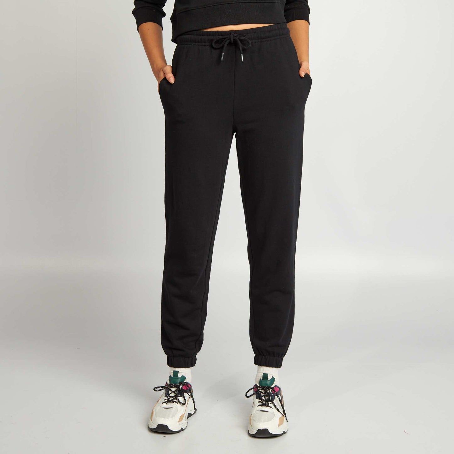 Jogging uni en molleton fin NOIR