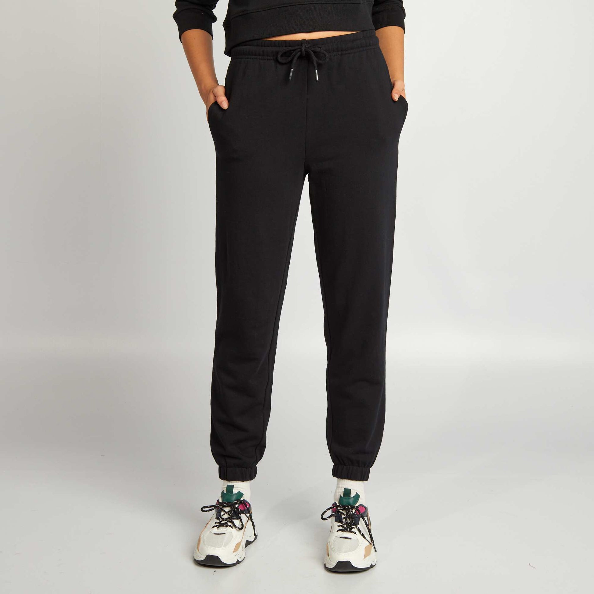 Jogging uni en molleton fin NOIR