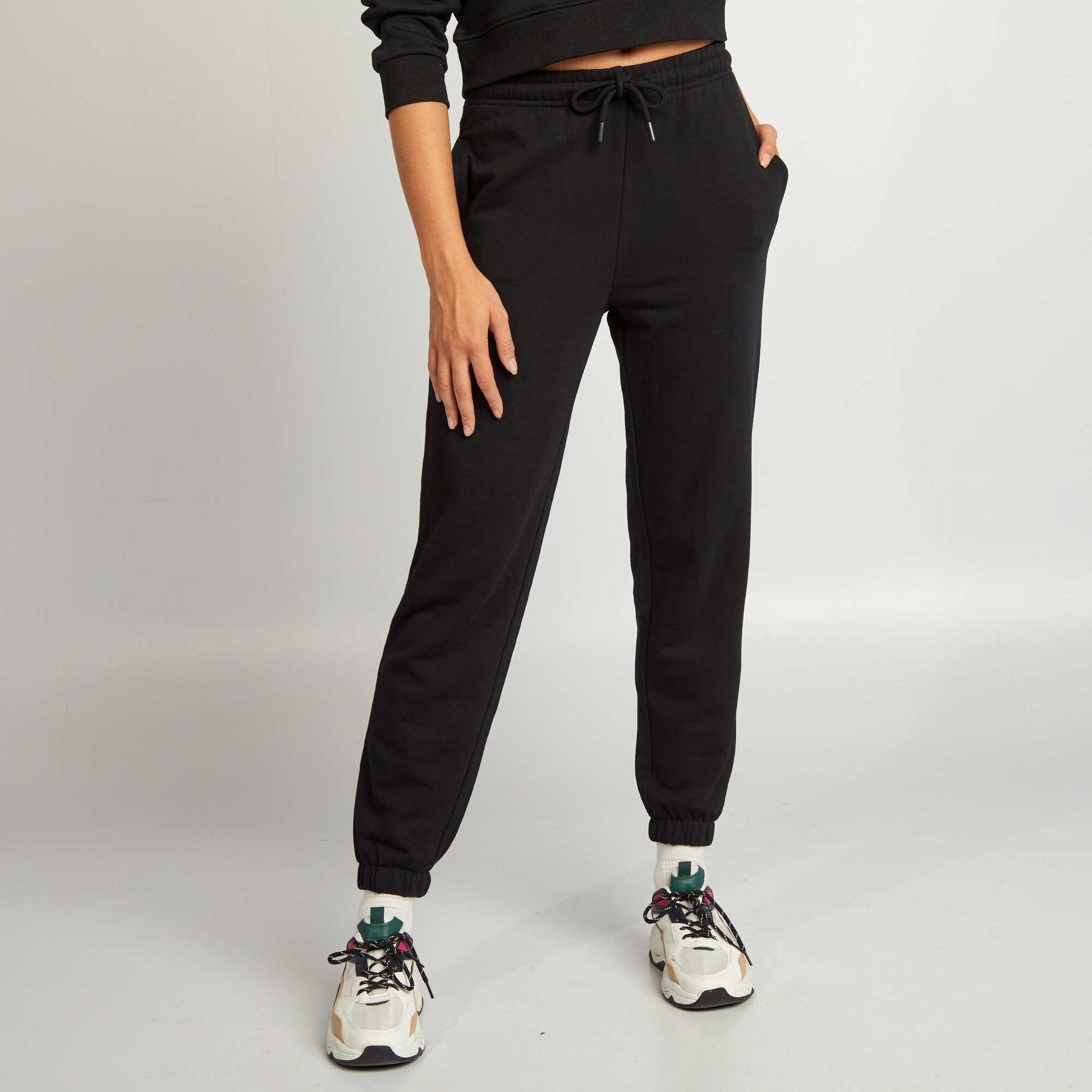 Jogging uni en molleton fin NOIR