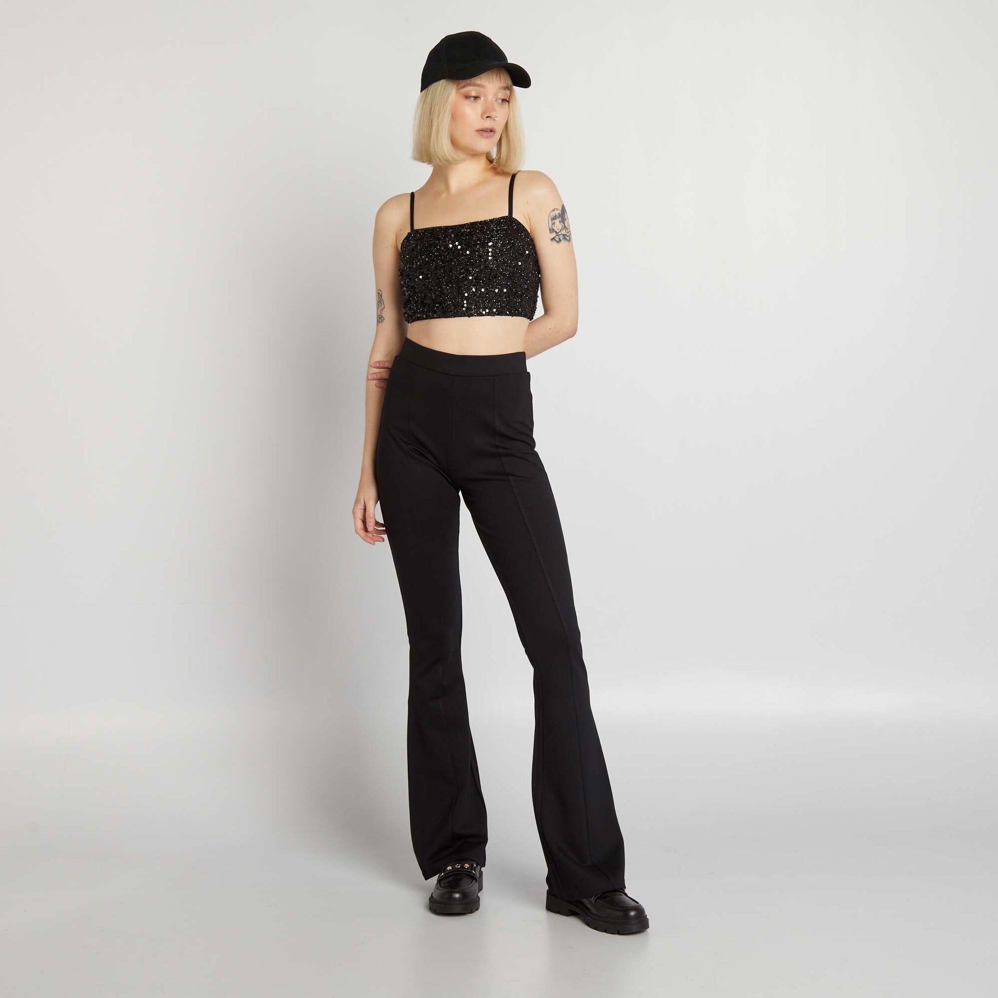 Pantalon flare/bootcut en matière stretch NOIR