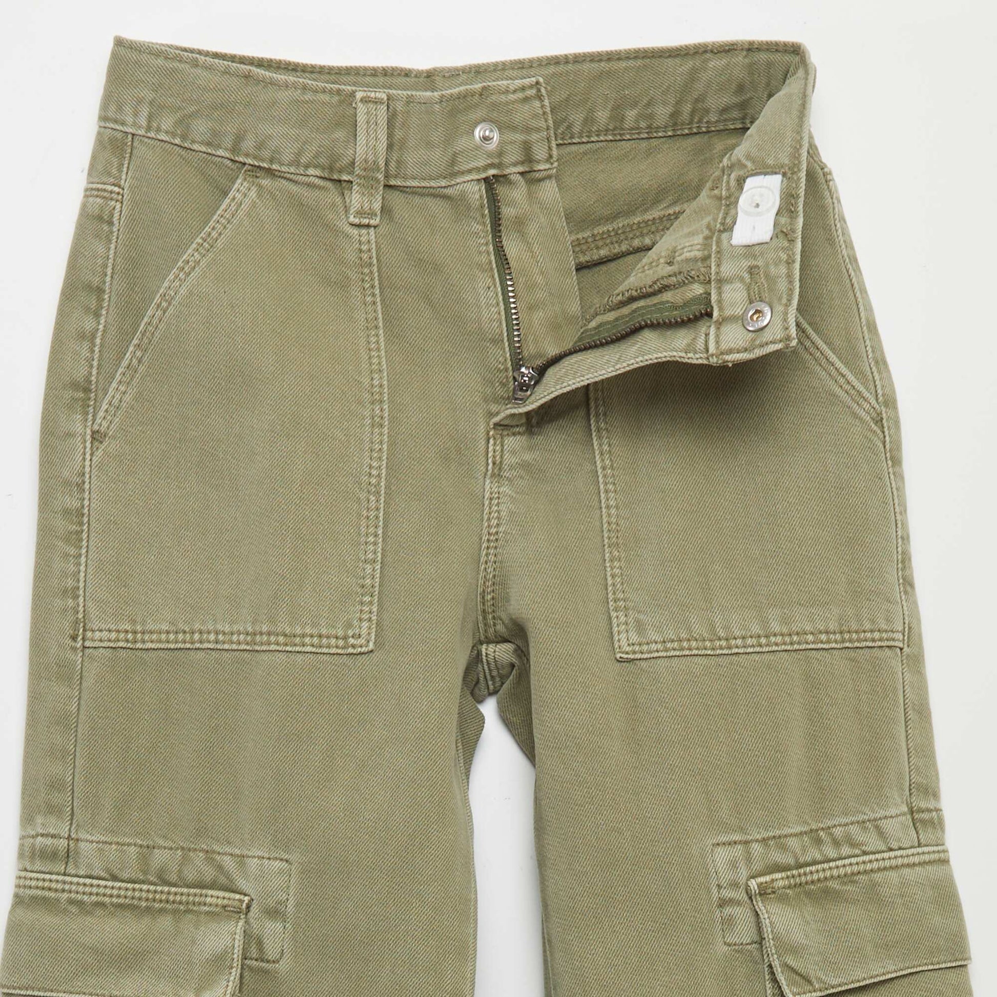 Pantalon denim multipoches VERT LICHEN