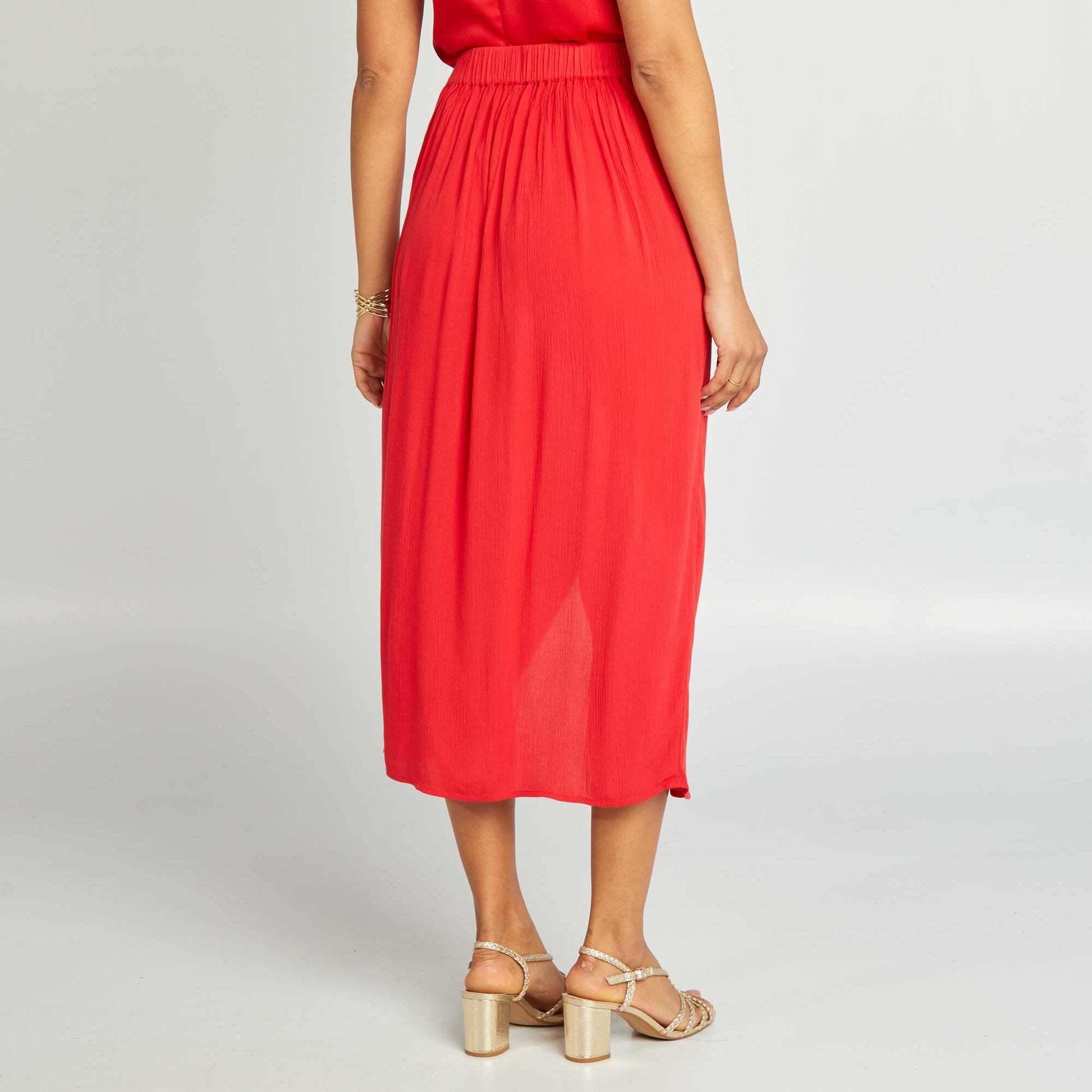 Jupe midi portefeuille unie ROUGE