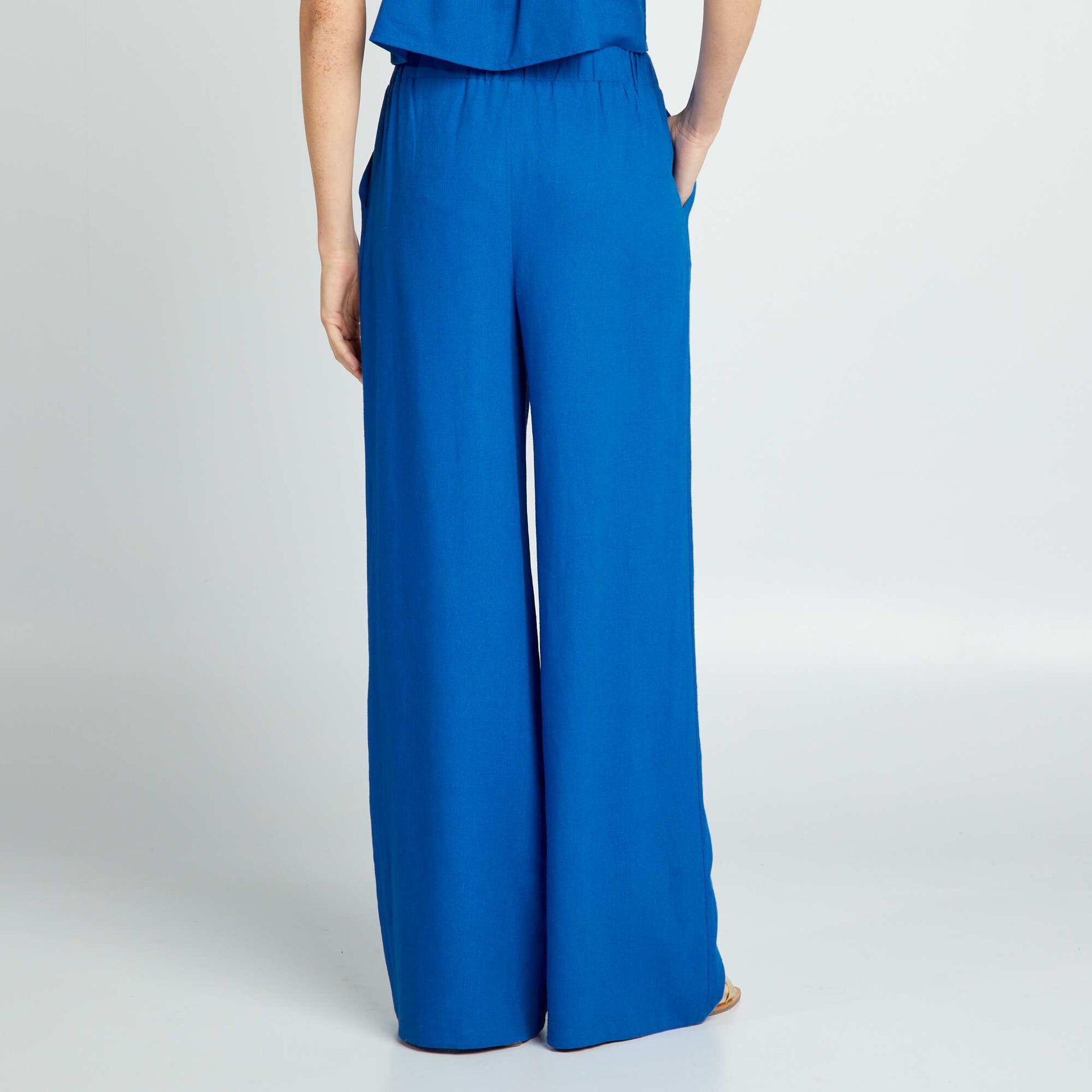 Pantalon large en lin mélangé BLEU
