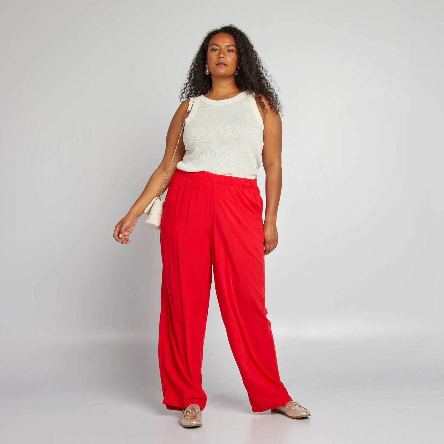 Pantalon large fluide ROUGE