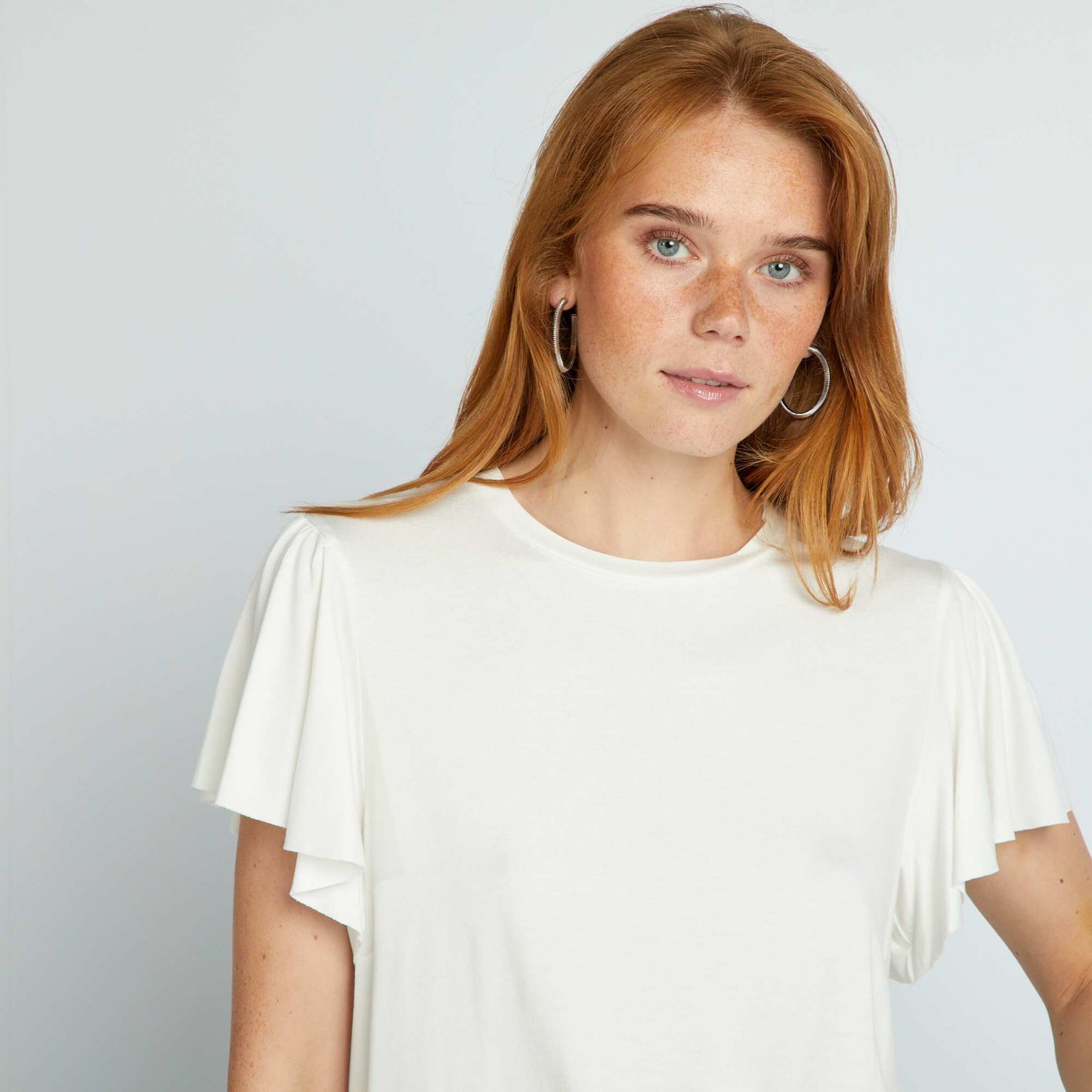 T-shirt à manches volantées BLANC