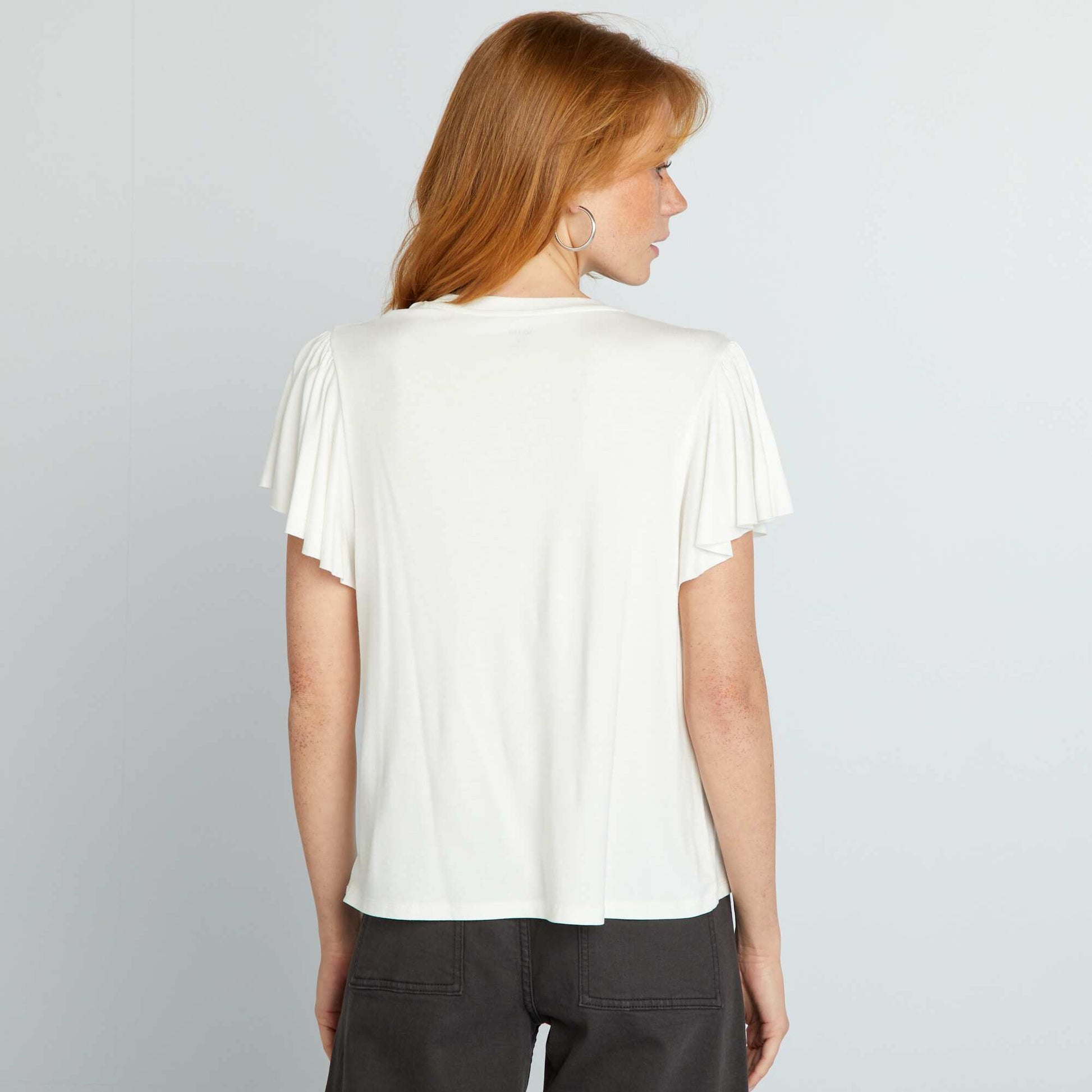 T-shirt à manches volantées BLANC