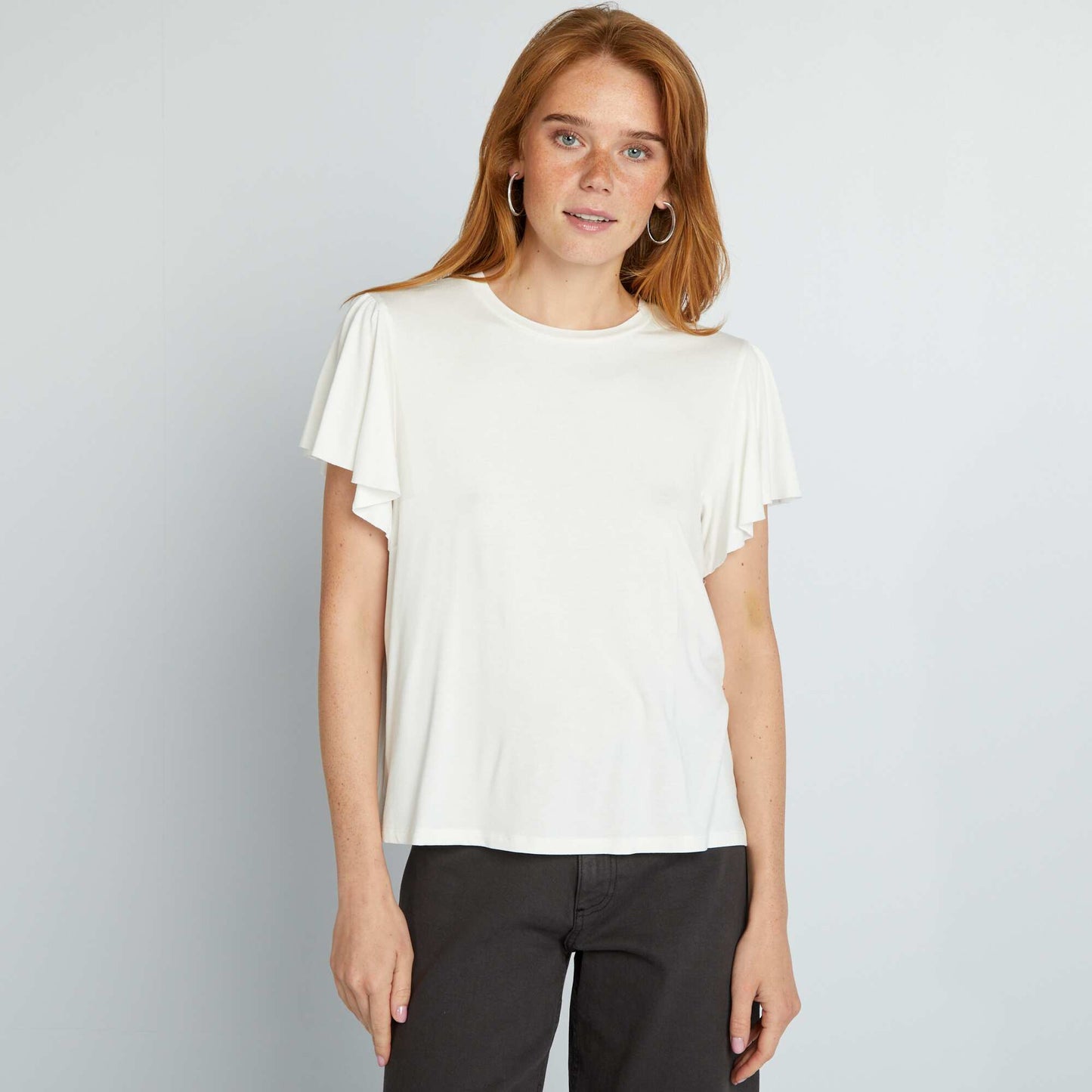 T-shirt à manches volantées BLANC