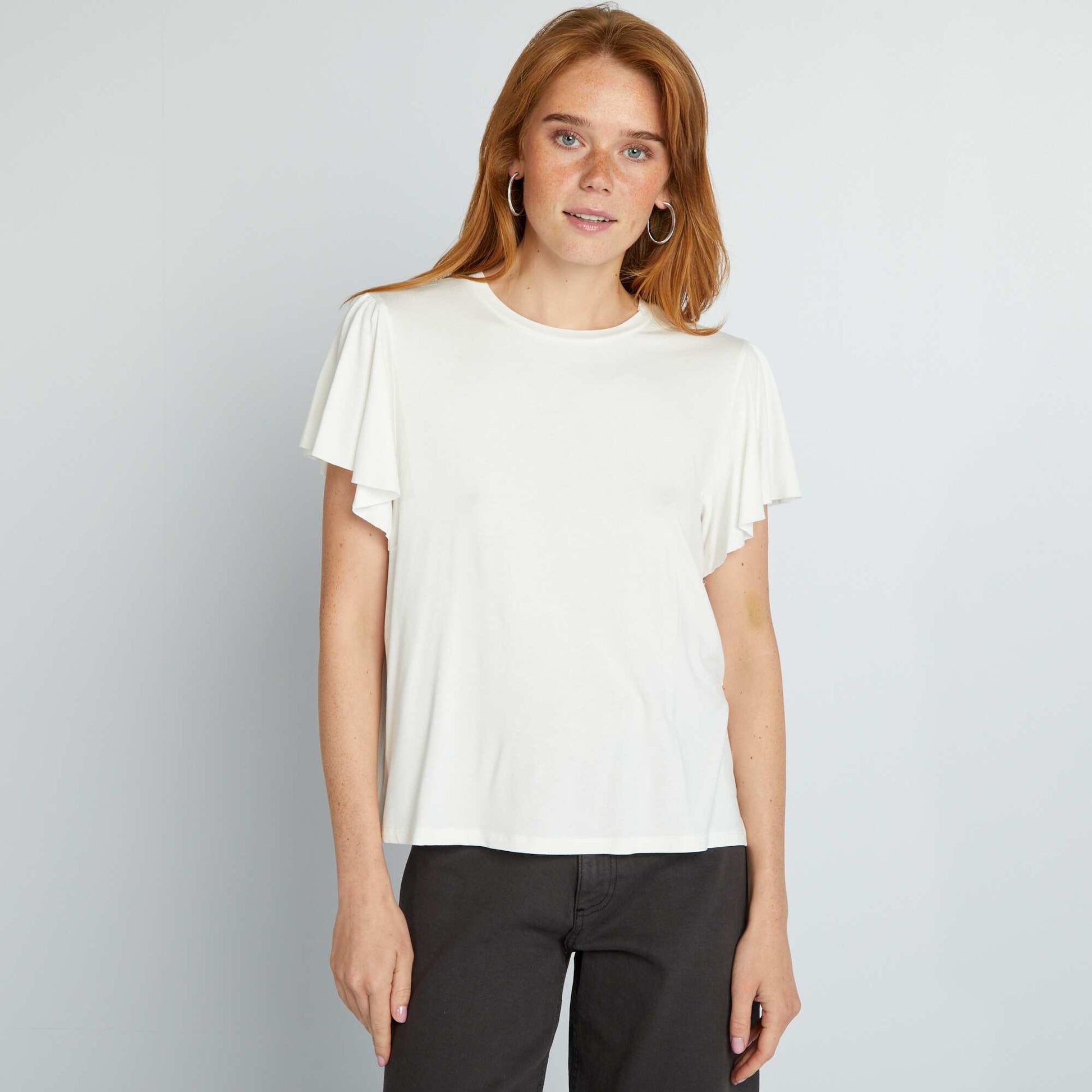 T-shirt à manches volantées BLANC