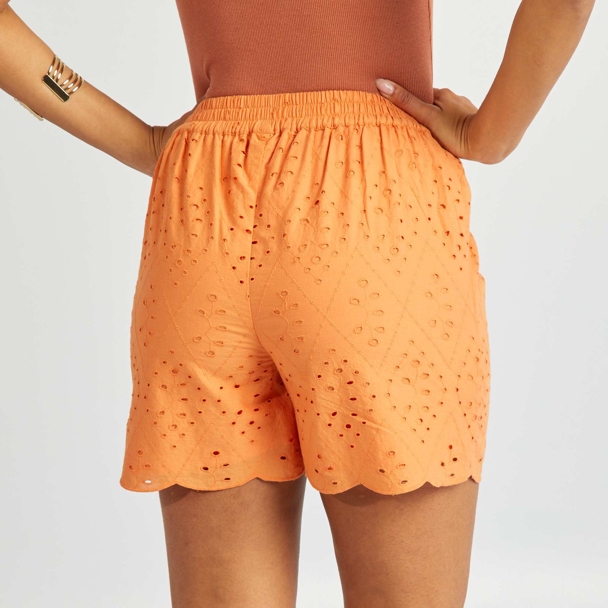Short en macramé avec plumetis ORANGE
