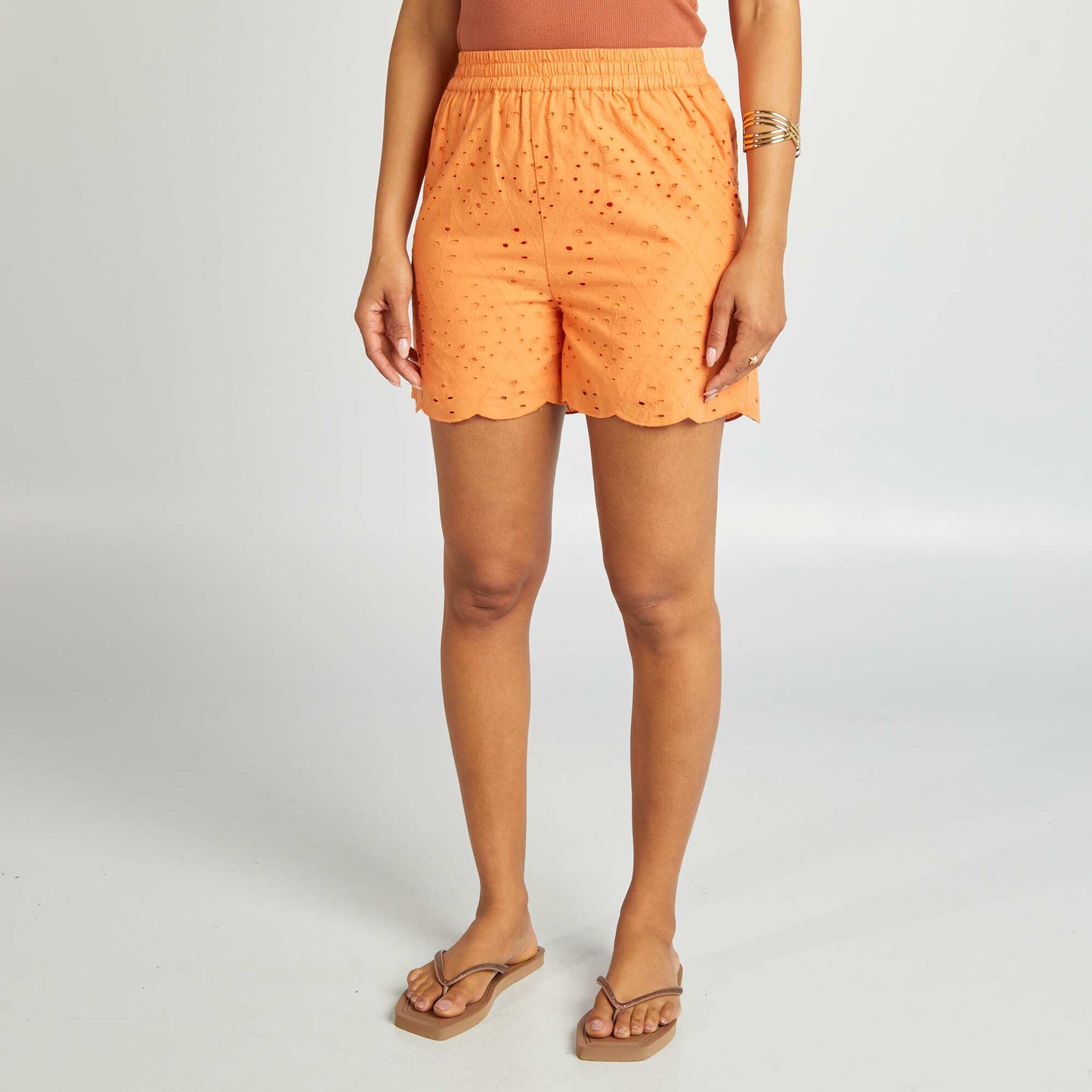 Short en macramé avec plumetis ORANGE