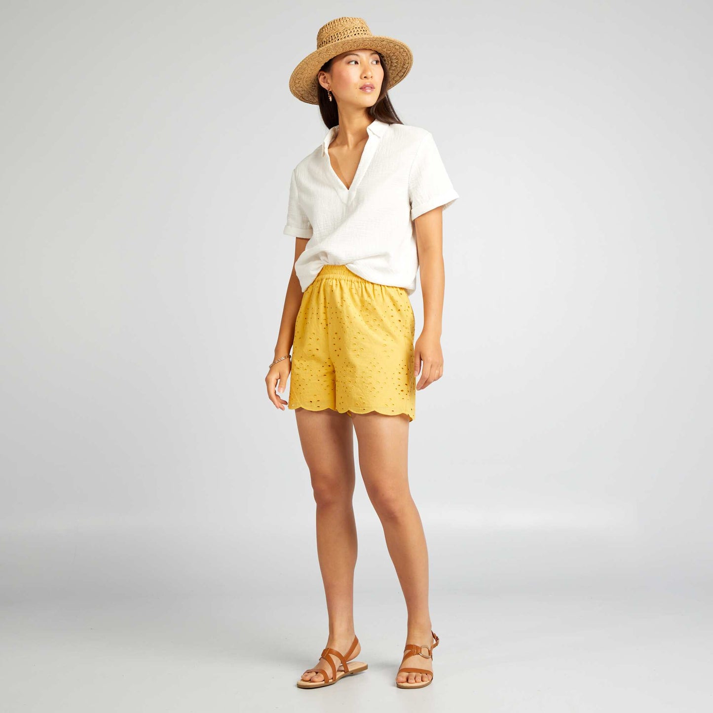 Short en macramé avec plumetis JAUNE